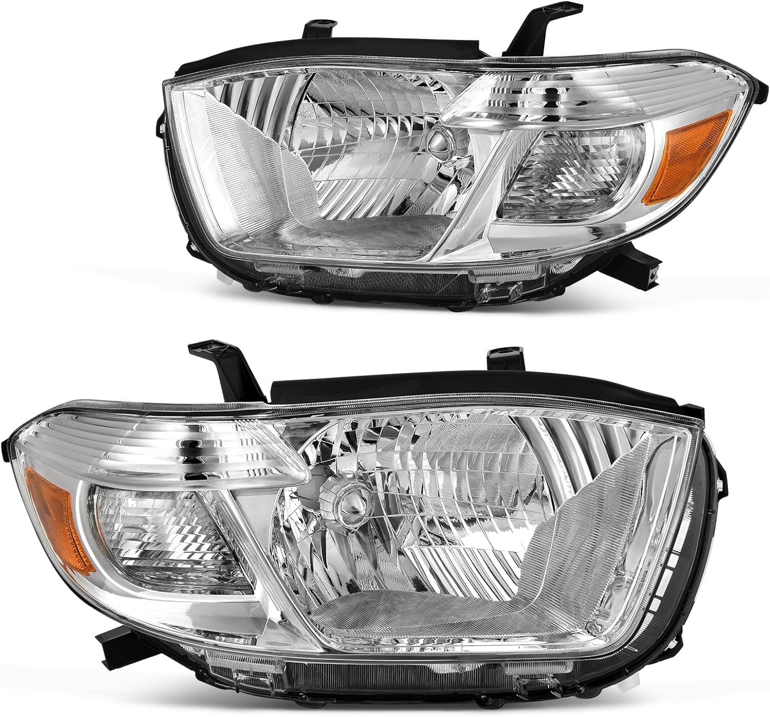 YITAMOTOR Headlights Assembly Pair Compatible with 2008 2009 2010 Highlander Headlamps Aftermarket Replacement Chrome Housing Amber Reflector Clear Lens