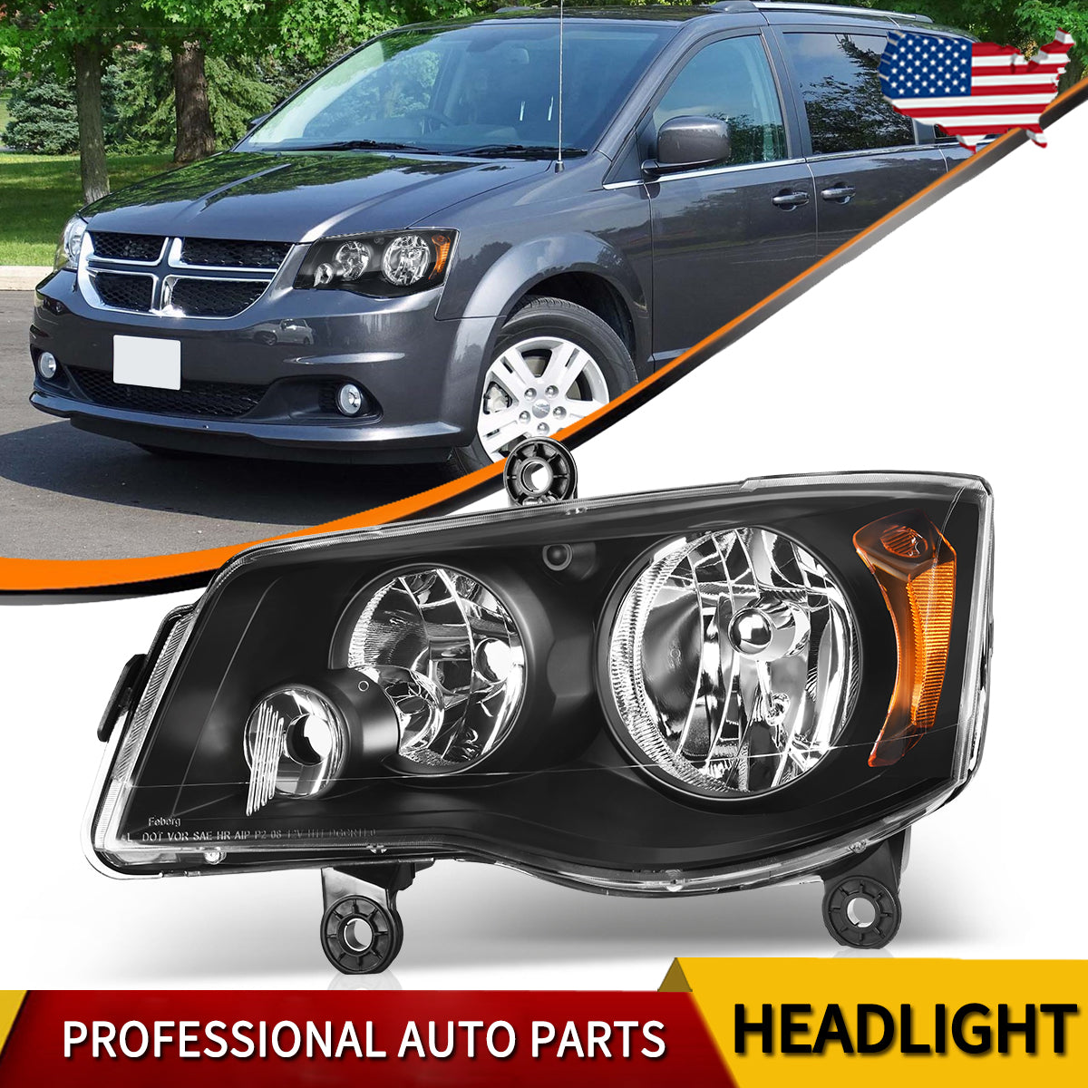 YITAMOTOR Driver Side Headlights For Dodge Grand Caravan 2011-2018 w/ Bulb