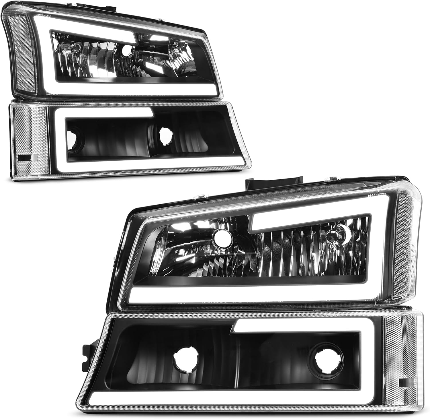 YITAMOTOR LED DRL Headlight Assembly Compatible with 2003 2004 2005 2006 Chevy Silverado / 2007 Silverado Classic / 03-06 Chevrolet Avalanche (Without Body Cladding) Headlamp Chrome Housing