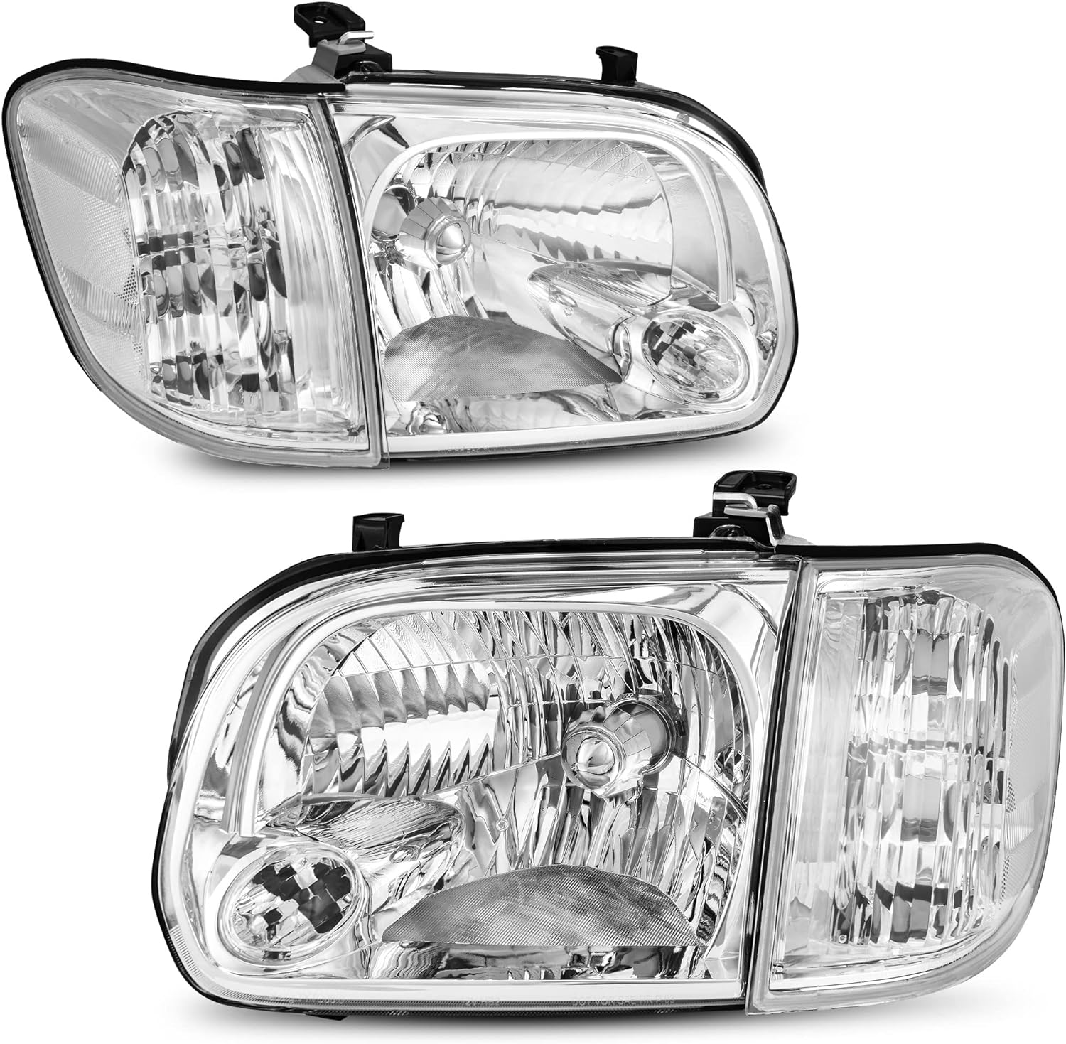 YITAMOTOR Headlight Assembly Compatible with 2005-2006 Tundra Double/Crew Cab 2005 2006 2007 Sequoia Chrome Housing Clear Lens Clear Reflector (Not suitable for Regular Cab and Assess Cab)