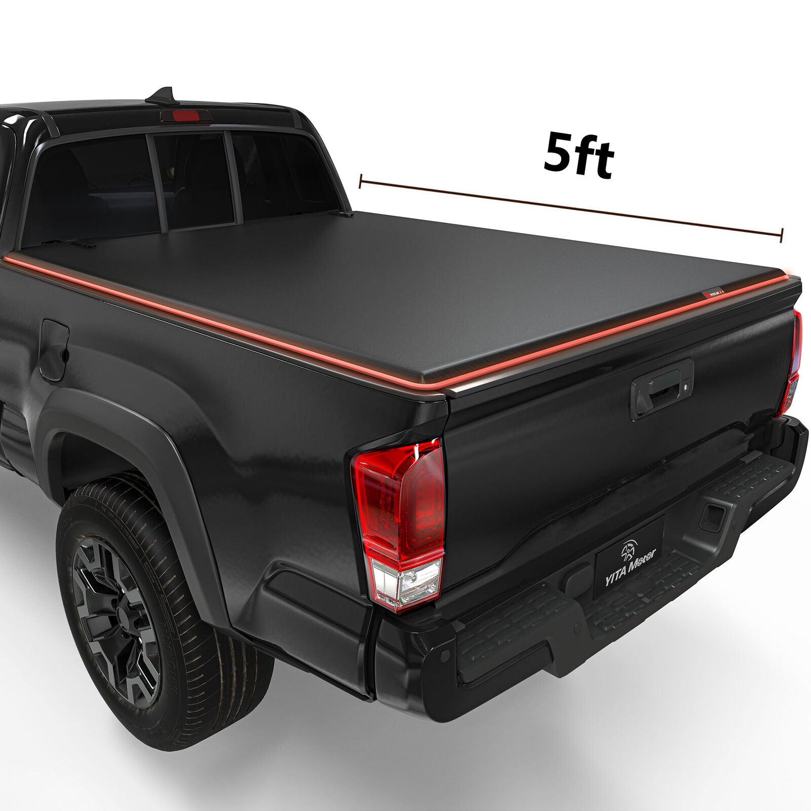 YITAMOTOR 5 ft Tonneau Cover Soft Tri-fold for 2016-2023 Toyota Tacoma Reflective Strip Style