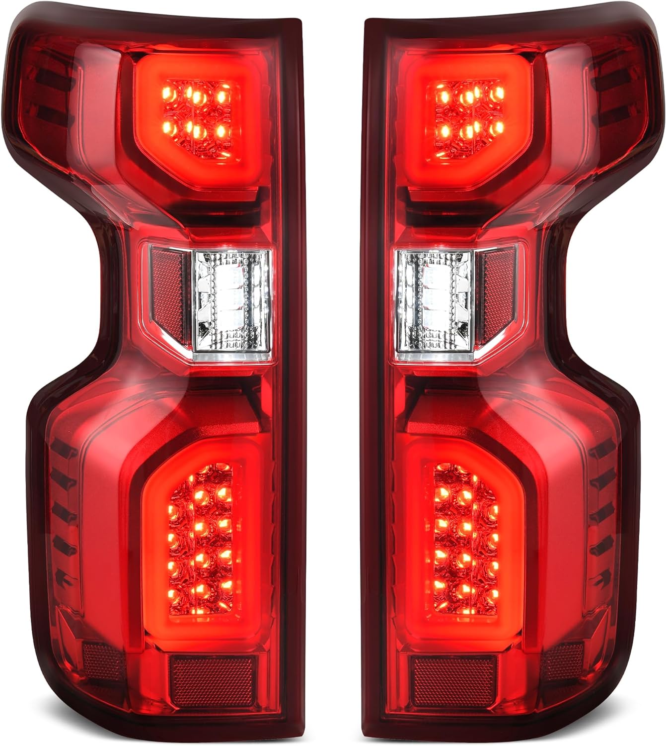 YITAMOTOR LED Tube Bead Tail Lights Compatible with 19 20 21 22 23 Chevy Silverado 1500/20 21 22 23 Silverado 2500HD 3500HD Tail Lamp Red Lens Taillights Replacement - Driver and Passenger Side