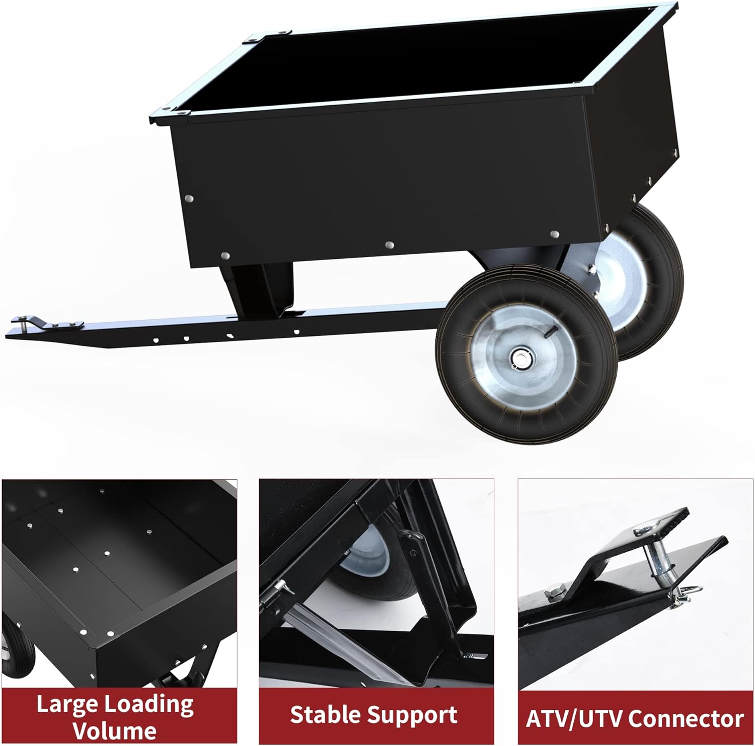 350LB 8 Cubic Feet Steel Dump Cart ATV/UTV Trailer Tow Behind Lawn Black