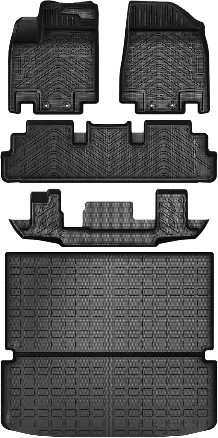 YITAMOTOR Floor Mats for Nissan Pathfinder 2022 2023 2024, TPE All Weather Custom Fit Nissan Pathfinder 7-Seat Floor Lines, 1st 2nd and 3rd Rows Trunk Liner Car Mats Full Set Black(Only Fits 7-Seat)