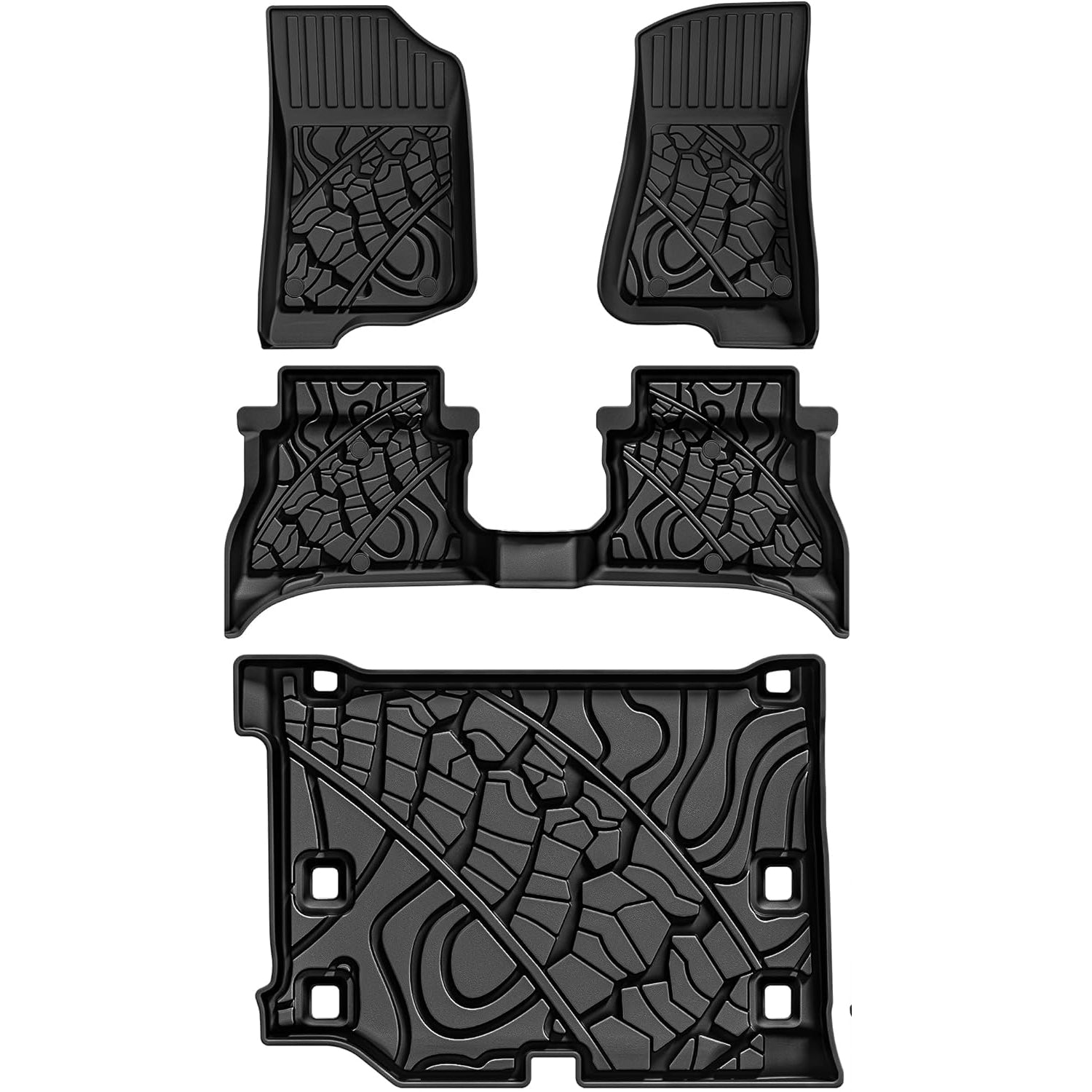 YITAMOTOR Floor Mats for 2021 2022 2023 2024 Jeep Wrangler 4XE Hybrid 4 Door (Non JL or JK), TPE All-Weather Floor Liners and Trunk Mats Full Set for 1st 2nd Rows and Cargo Liners Car Mats, Black