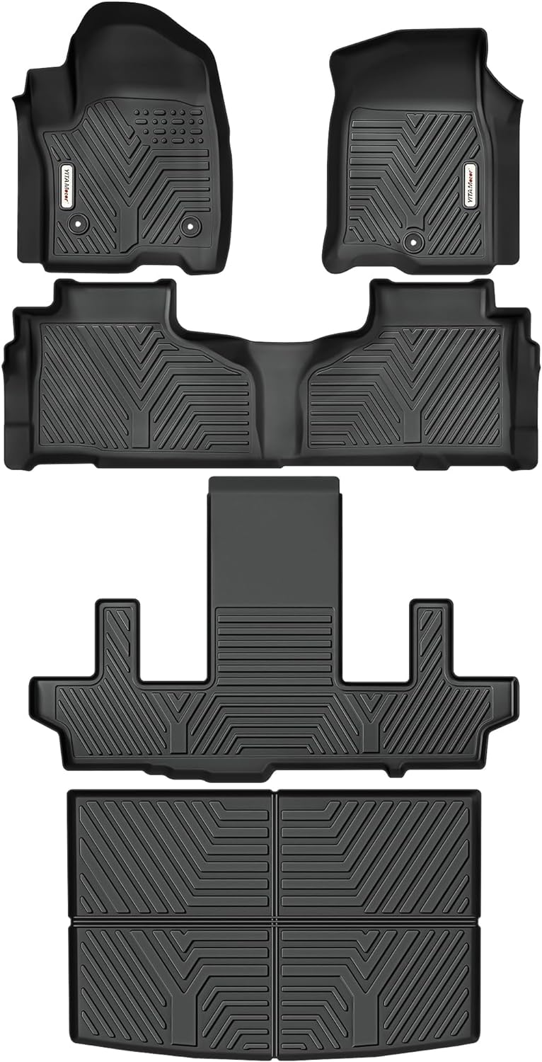 YITAMOTOR All-Weather Floor Mats Set Fit 2021-2024 Chevrolet Suburban / 2021-2024 GMC Yukon XL 3 Row Seat Floor Mats Cargo Liners,TPE Floor Mat Set Liners, Black