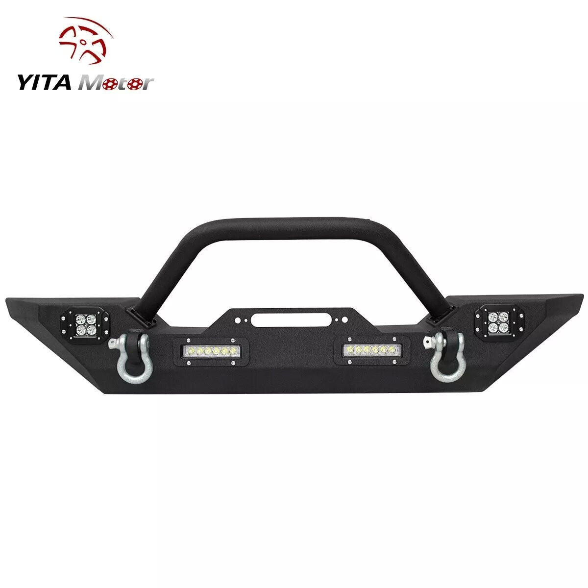 YITAMOTOR for 1987-2006 Jeep Wrangler TJ YJ Steel Front Bumper w/ Winch Plate & Led Lights