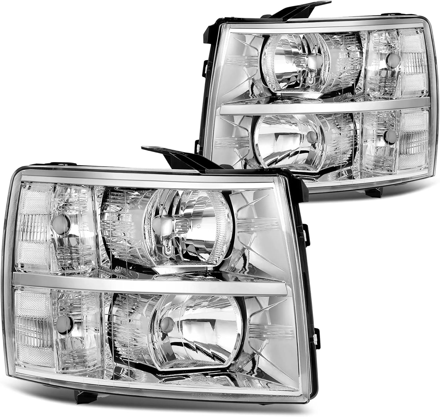 YITAMOTOR Headlights Assembly Compatible with 2007-2013 Chevy Silverado 1500, 2007-2014 Chevy Silverado 2500HD 3500HD (Not fit 2007 Silverado Classic) Headlamp Replacement Chrome Housing Clear Reflector