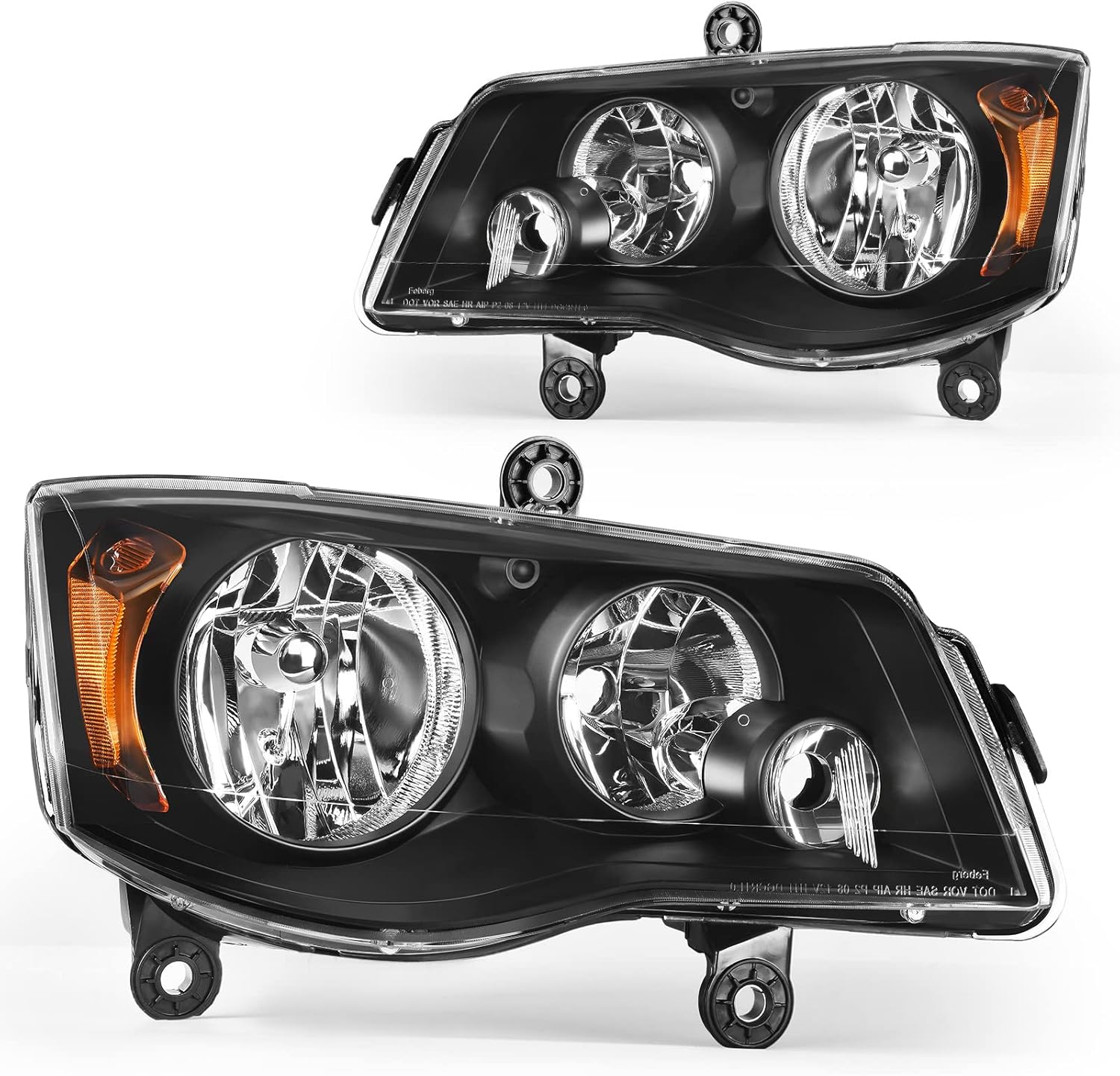 YITAMOTOR Headlights Assembly Compatible with 2011-2019 Dodge Grand Caravan 2008-2016 Chrysler Town & Country Black Housing Amber Reflector