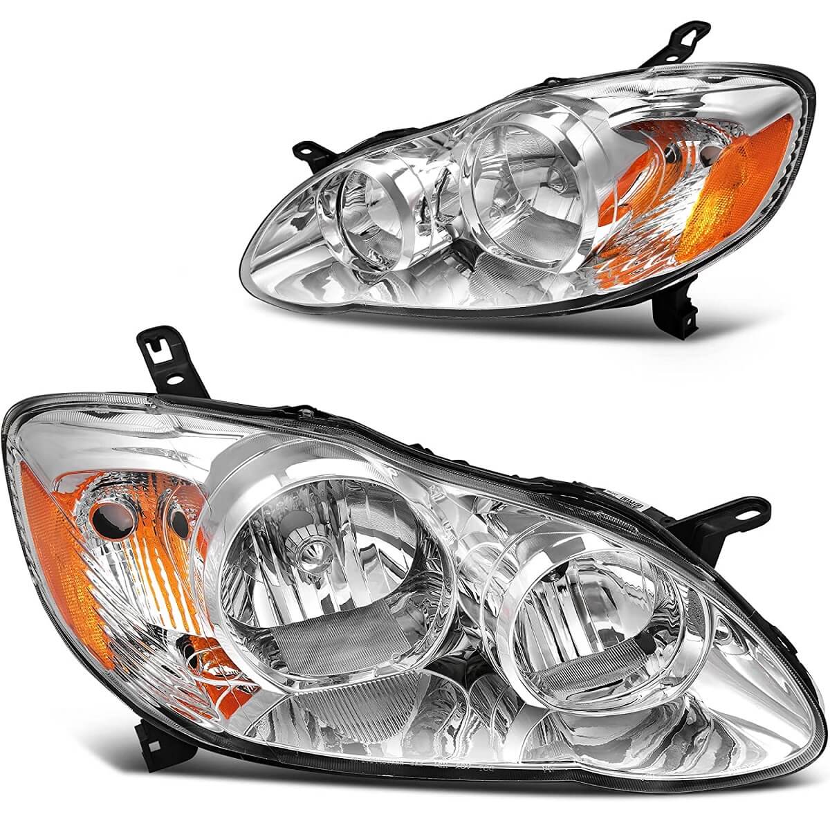 YITAMOTOR Headlight Assembly Compatible with 2003-2008 Corolla Chrome Housing Amber Reflector Clear Lens(Driver and Passenger Side)