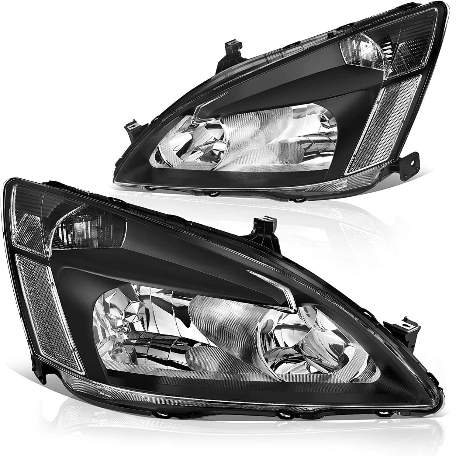 YITAMOTOR Headlight Assembly Compatible with 2003-2007 Honda Accord OE Headlamp Replacement Black Housing Clear Reflector Clear Lens