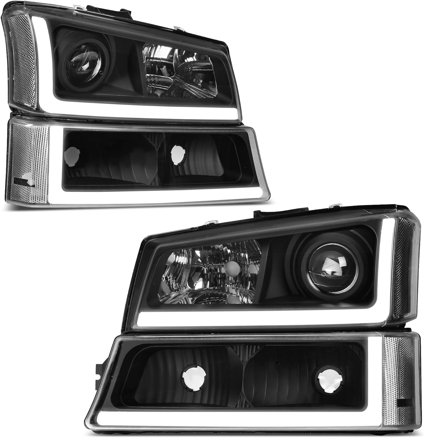 YITAMOTOR Projector Headlight Assembly kit Compatible with 2003 2004 2005 2006 Avalanche Silverado 1500 2500 3500/2007 Silverado Classic Headlamp Black Housing and Clear Reflector