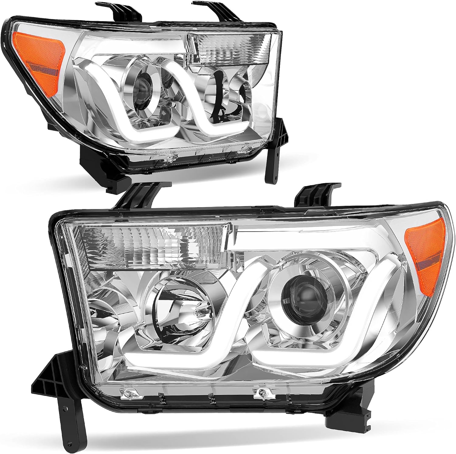 YITAMOTOR Headlights Assembly Compatible with 2007-2013 Toyota Tundra /2008-2017 Toyota Sequoia Headlamp Chrome Housing Amber Reflector