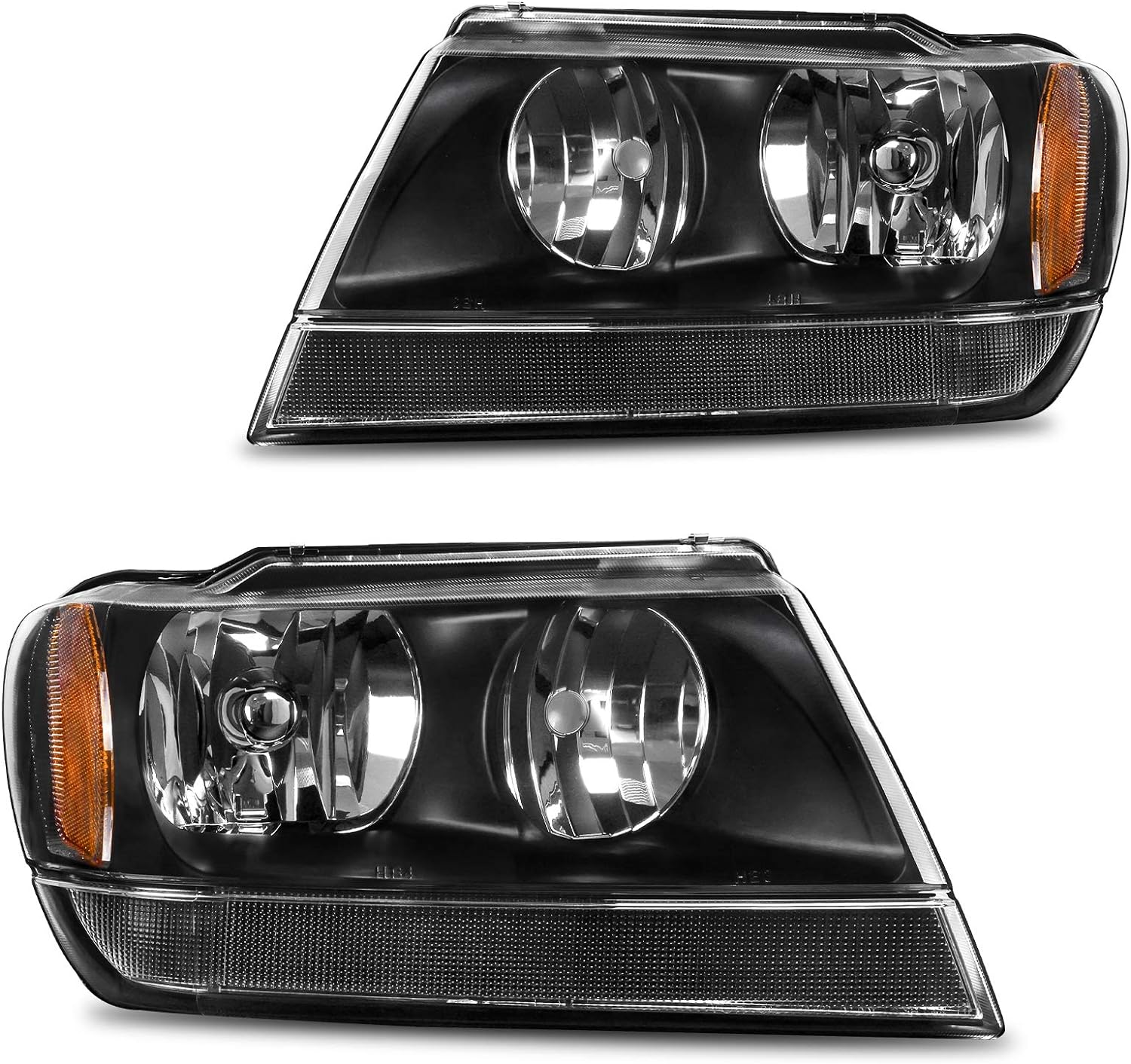 YITAMOTOR Headlight Assembly Compatible with 1999-2004 Jeep Grand Cherokee OE Black Housing Headlamp