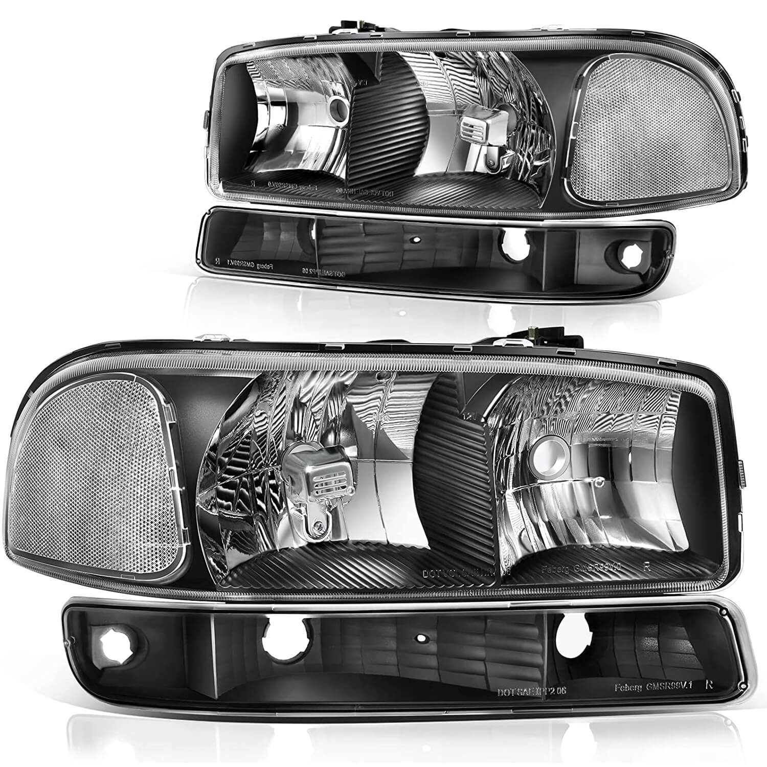 YITAMOTOR Headlight Assembly Compatible with 1999-2006 GMC Sierra 1500&2500/00-06 GMC Yukon&Yukon XL 1500 2500 Headlights Black Housing Clear Reflector Headlamp