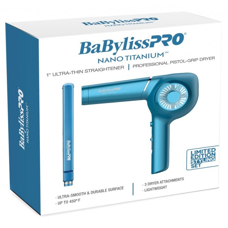 BaBylissPRO Nano Titanium Pistol-Grip Dryer & Ultra-Thin Straightening Iron Set