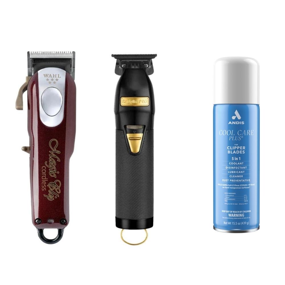 Wahl Magic Clip & BaBylissPRO BlackFX Trimmer with Andis Cool Care