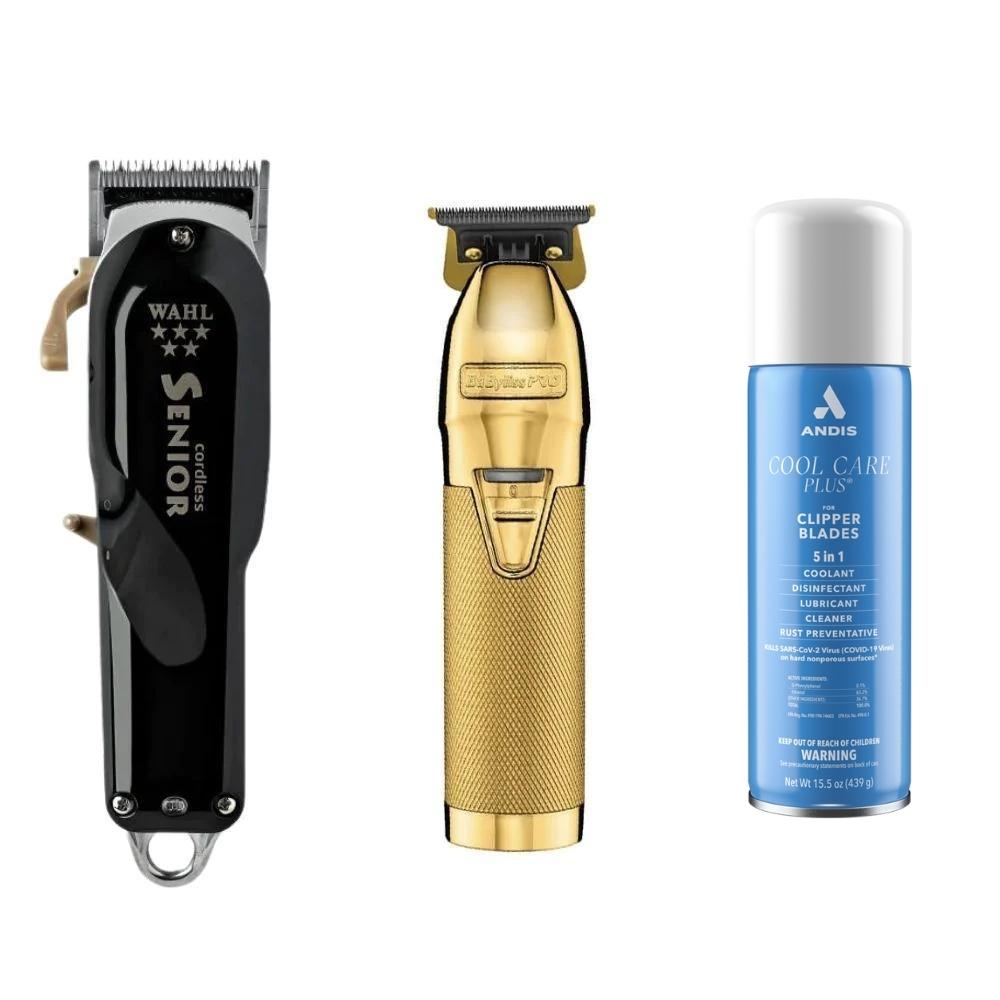 Wahl Cordless Senior Clipper & BaBylissPRO GoldFX Trimmer with Andis Cool Care