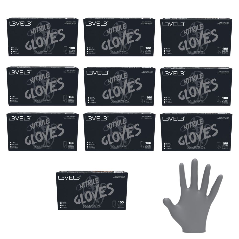 L3VEL3 Professional Nitrile Gloves Silver - 10 Pack, 1000 ct