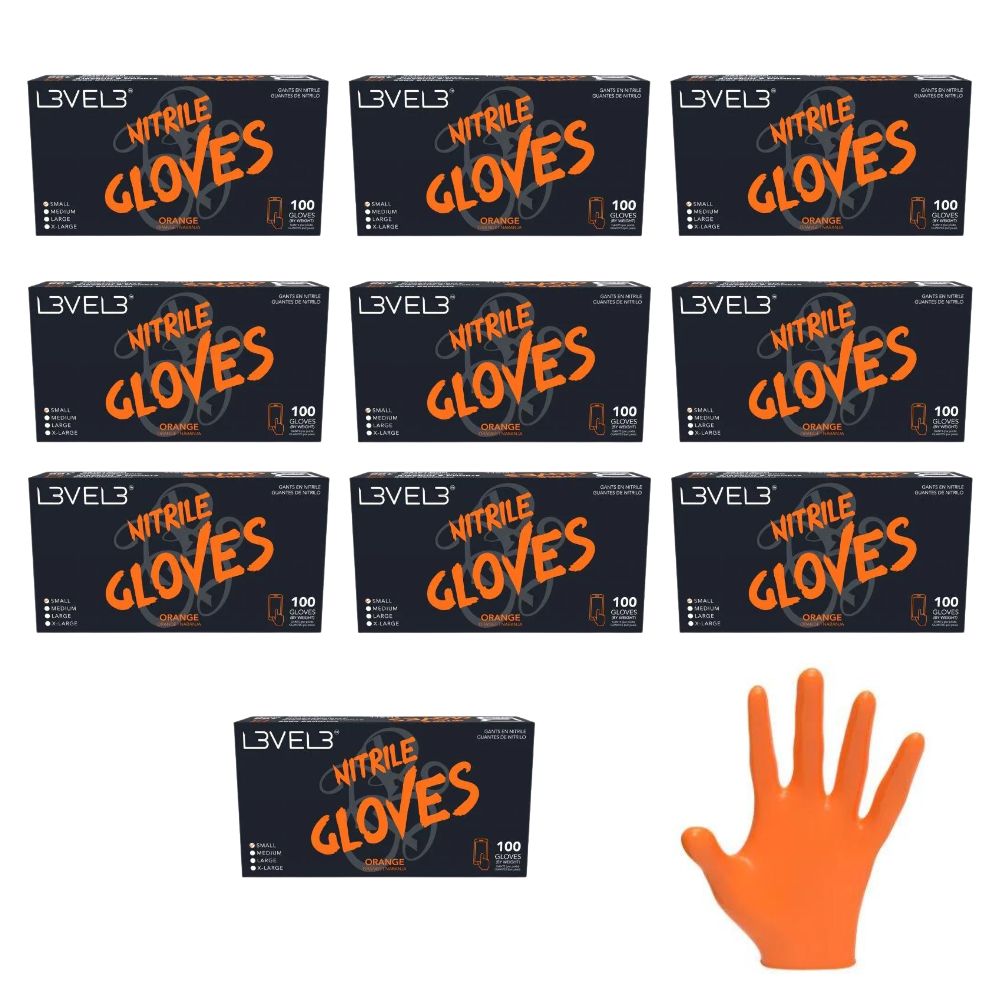 L3VEL3 Professional Nitrile Gloves Orange - 10 Pack, 1000 ct