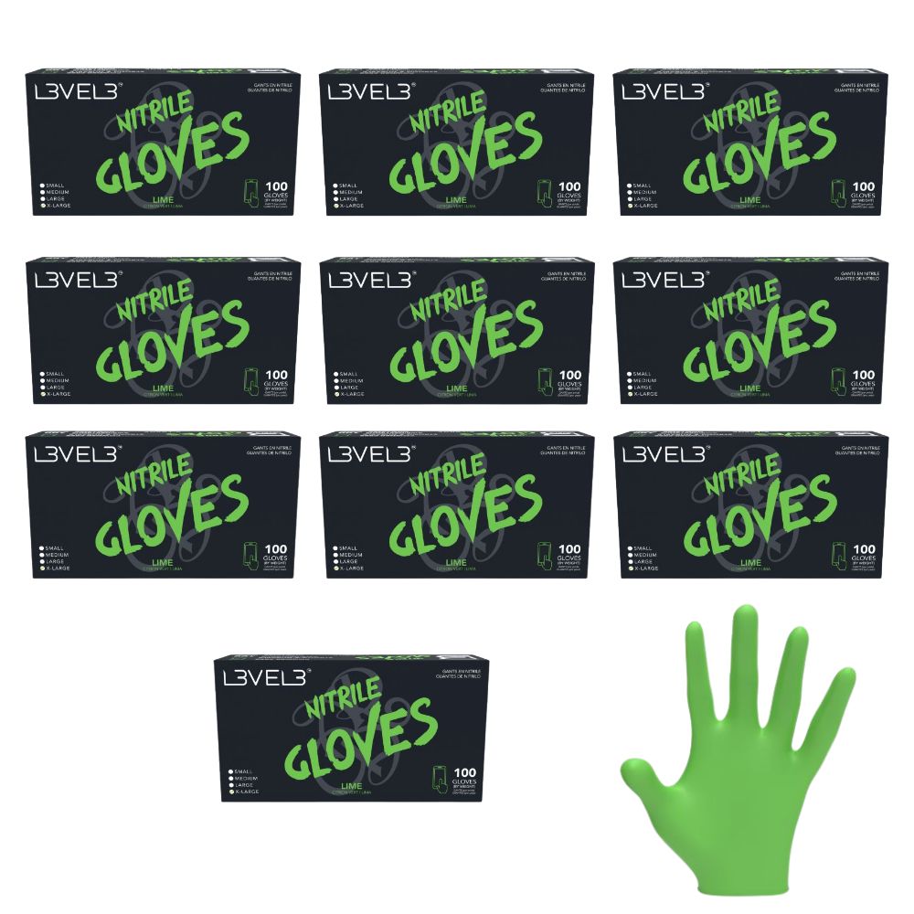 L3VEL3 Professional Nitrile Gloves Lime - 10 Pack, 1000 ct