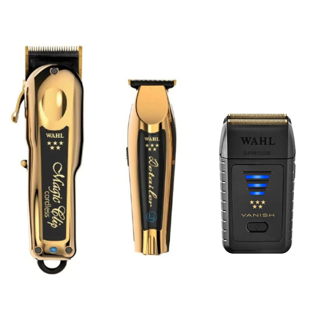 Wahl Gold Cordless Magic Clip, Gold Cordless Detailer Trimmer & Vanish Shaver