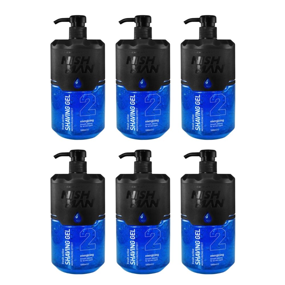 Nishman Shaving Gel 2 Blue with Pump 33.8 oz / 1000 ml - 6 Pack