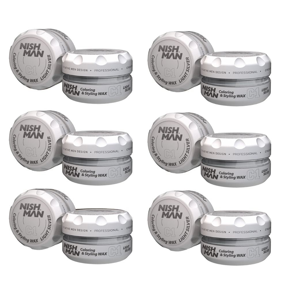 Nishman Coloring Hair Styling Wax C1 - Silver 3.4 oz - 6 Pack