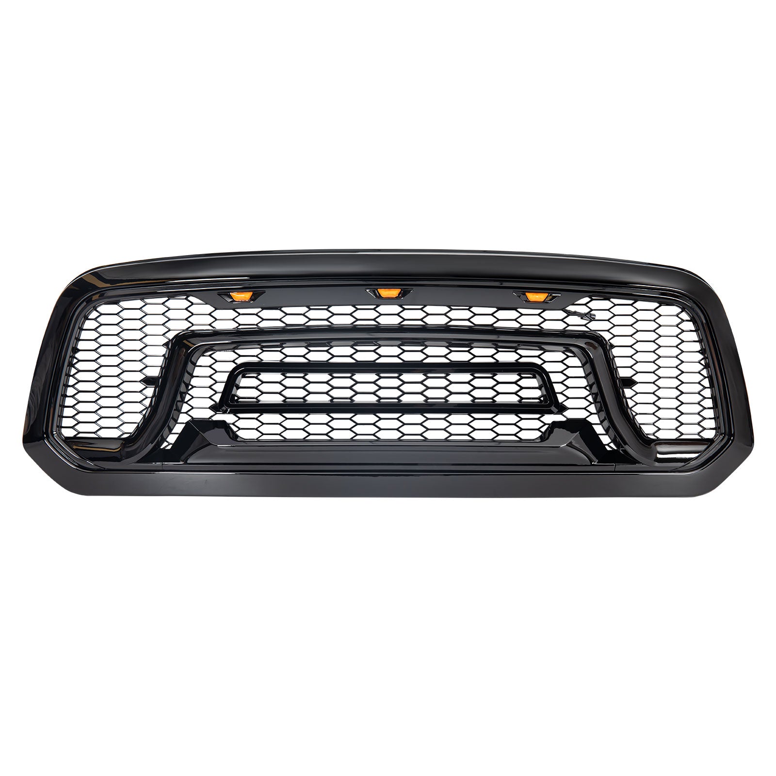 Rebel Style Front Grille W/Amber Led Lights-Glossy Black For 2013-2018 Dodge Ram 1500