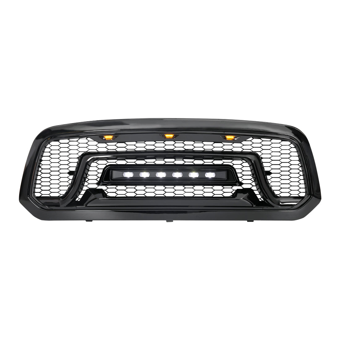 Armor Grille W/Off-Road Lights-Glossy Black For 2013-2018 Dodge Ram 1500