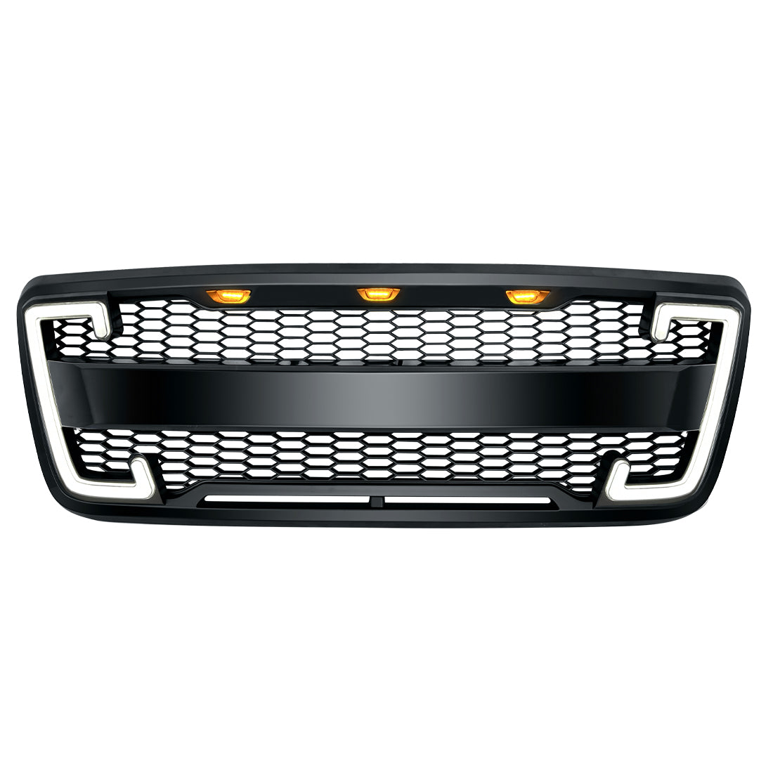 Raptor Style Mesh Grille W/DRL & Turn Signal Lights For 2004-2008 Ford F150 - Matte Black