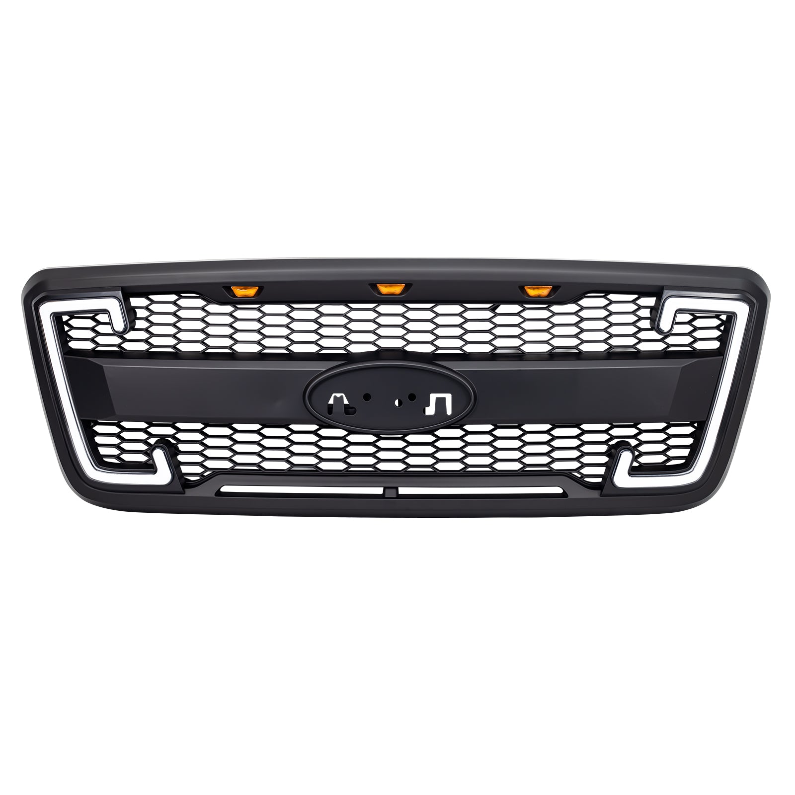 Raptor Style Mesh Grille W/Drl & Turn Signal Lights Emblem Base For 2004-2008 Ford F150