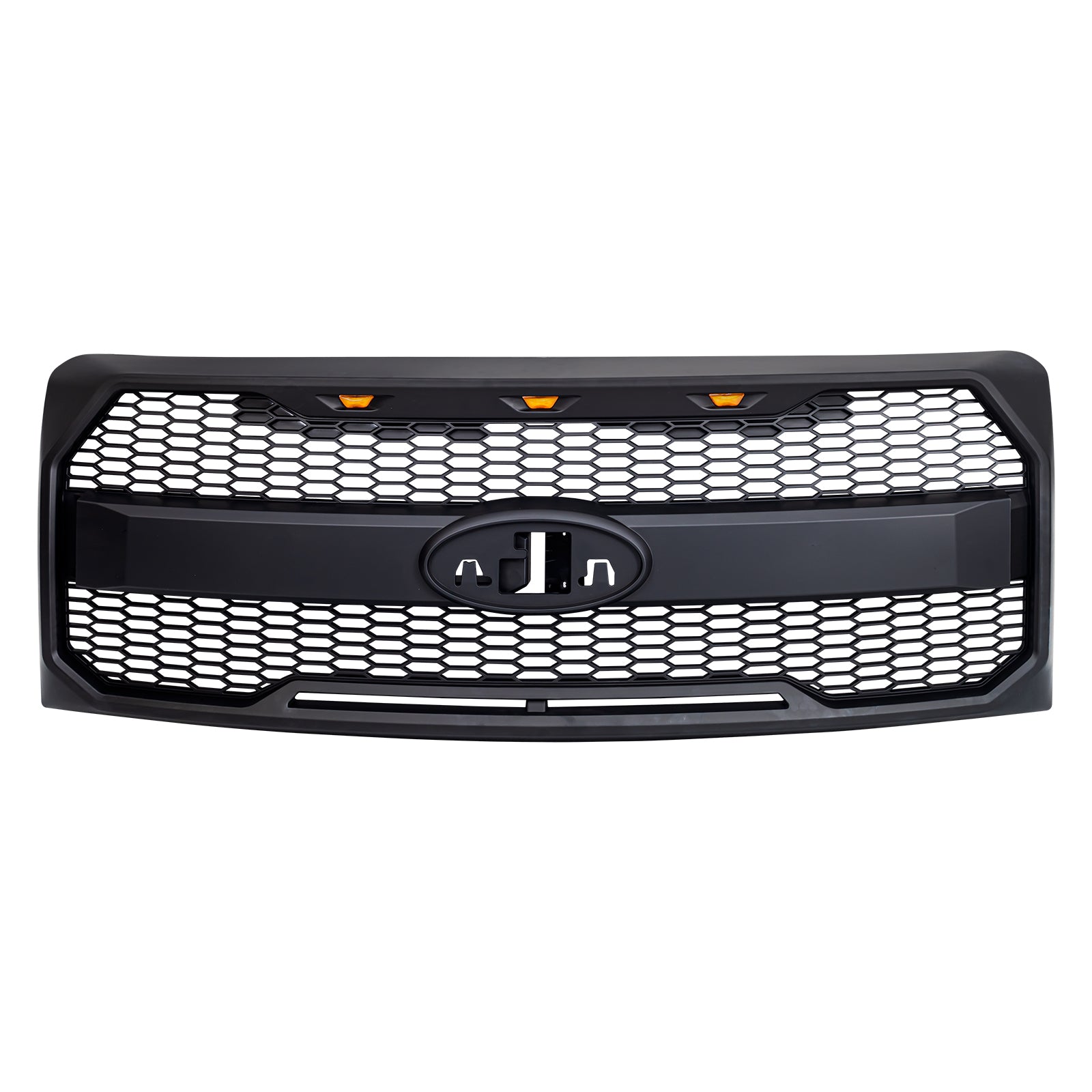 Raptor Style Mesh Grille W/Amber Lights Emblem Base For 2009-2014 Ford F150