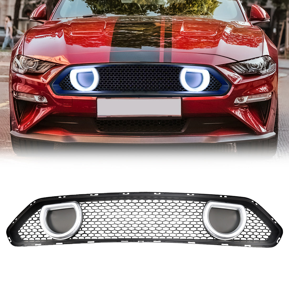 Mach 1 Front Upper Grille W/ DRL LED for 2018-2023 Ford Mustang