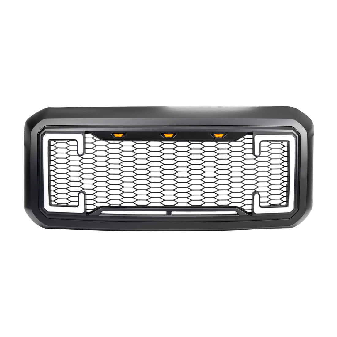 Raptor Style Mesh Grille W/DRL & Turn Signal Lights - Matte Black For 2011-2016 Ford F250/350/450/550 Super Duty