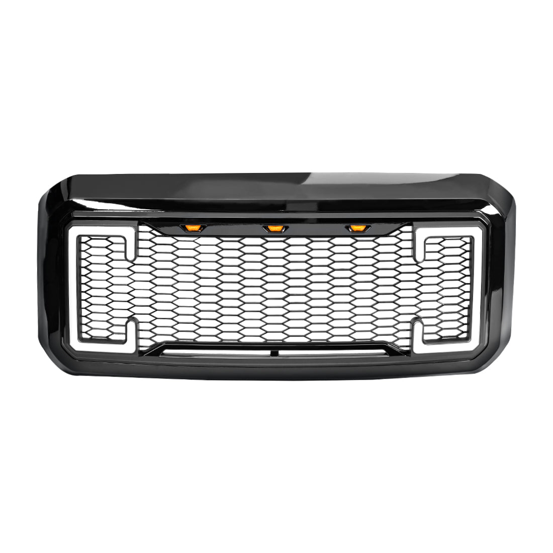 Raptor Style Mesh Grille W/DRL & Turn Signal Lights - Glossy Black for 2011-2016 Ford F250/350/450/550 Super Duty