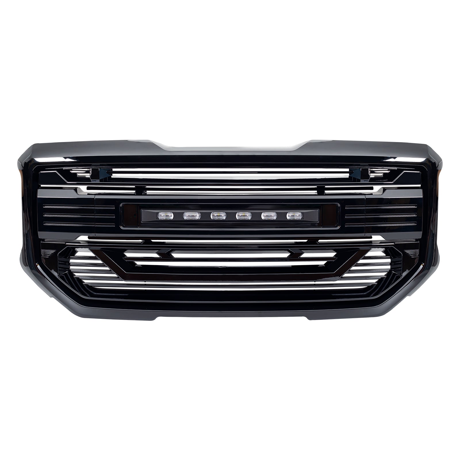 Armor Grille W/ Off-Road Lights & Outer Frame Surround- Glossy Black For 2016-2018 GMC Sierra 1500