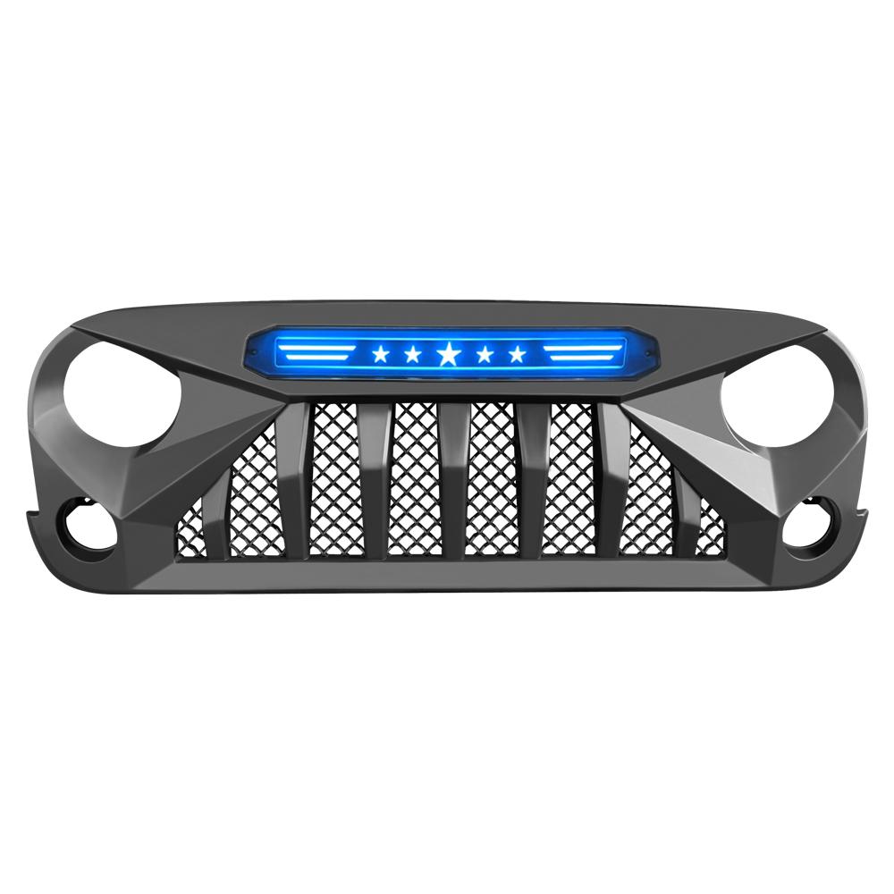 Gladiator Grille w/ Blue Star DRL for 07-18 Jeep Wrangler JK