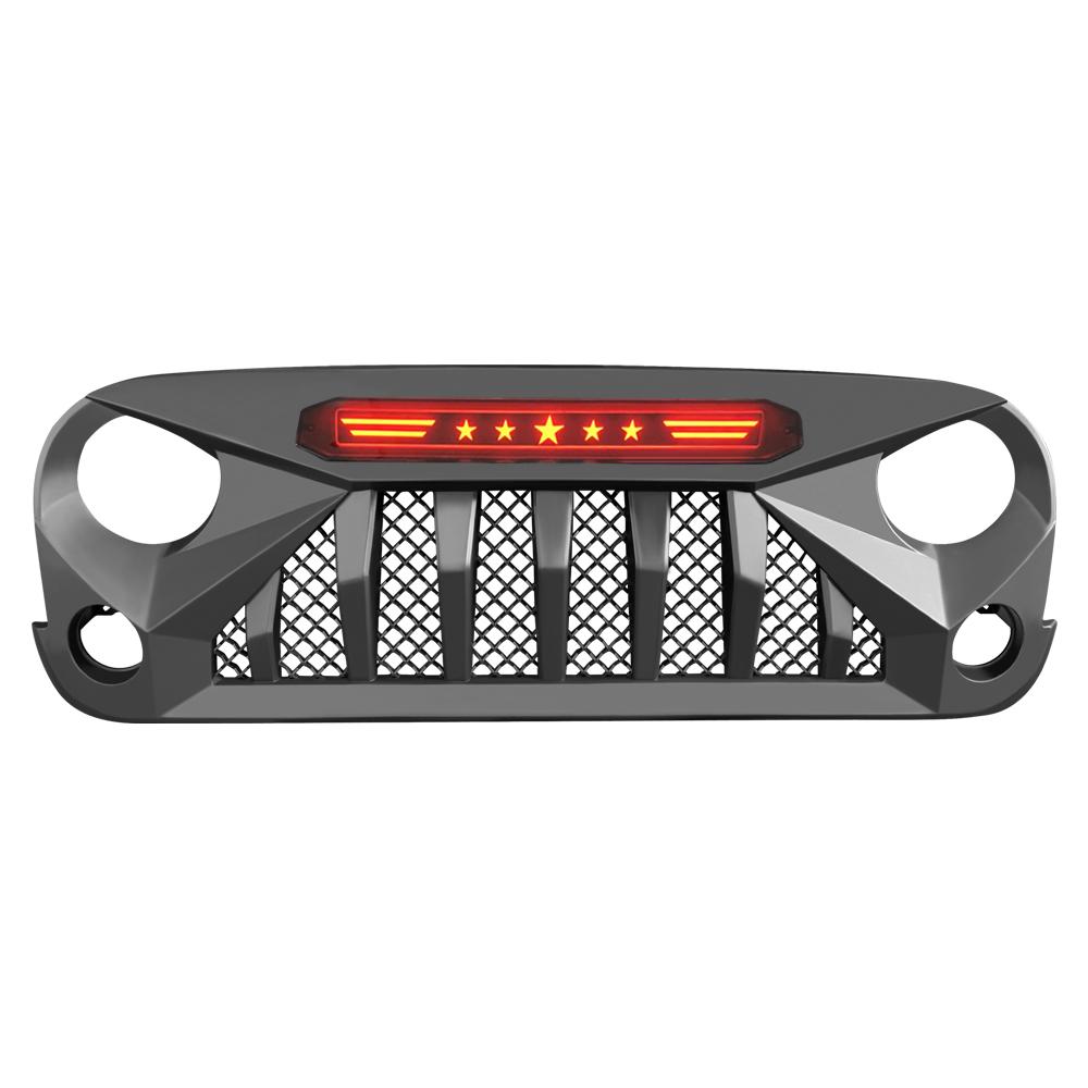 Gladiator Grille w/ Red Star DRL for 07-18 Jeep Wrangler JK