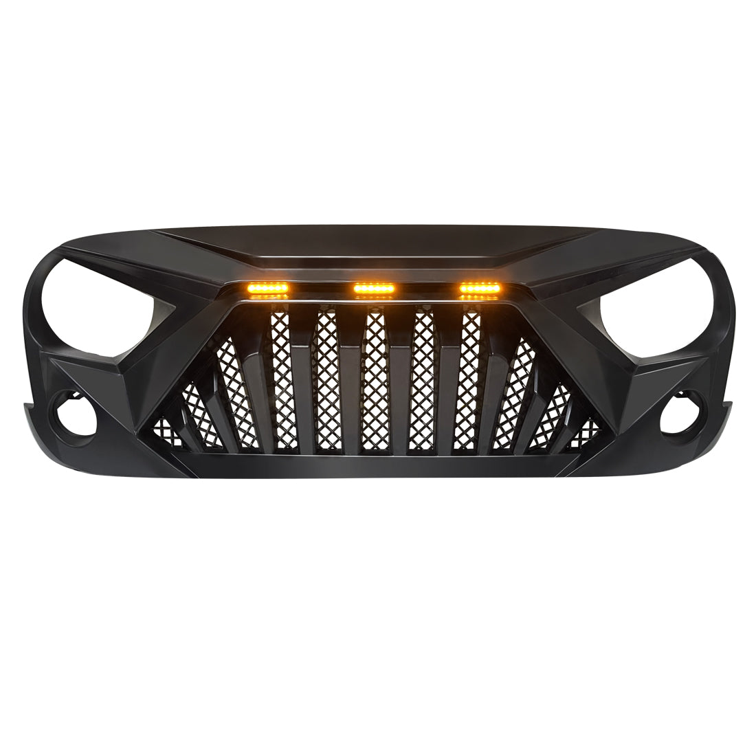 Matte Black Front Goliath Grille w/Amber LED Running Light For 07-18 Jeep Wrangler JK