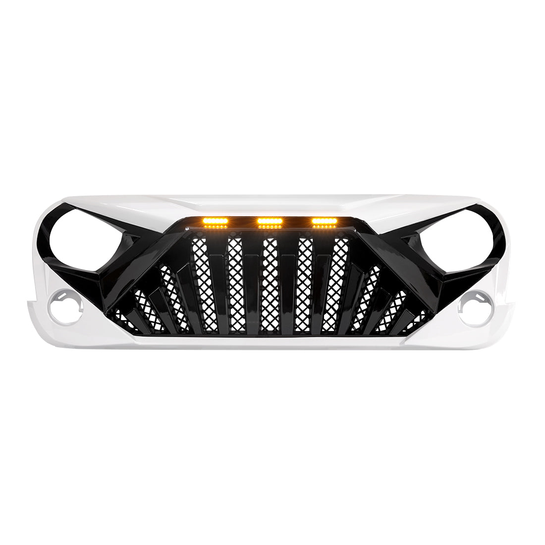 Goliath Grille W/ Led Amber Lights-White & Black For 07-18 Jeep Wrangler Jk