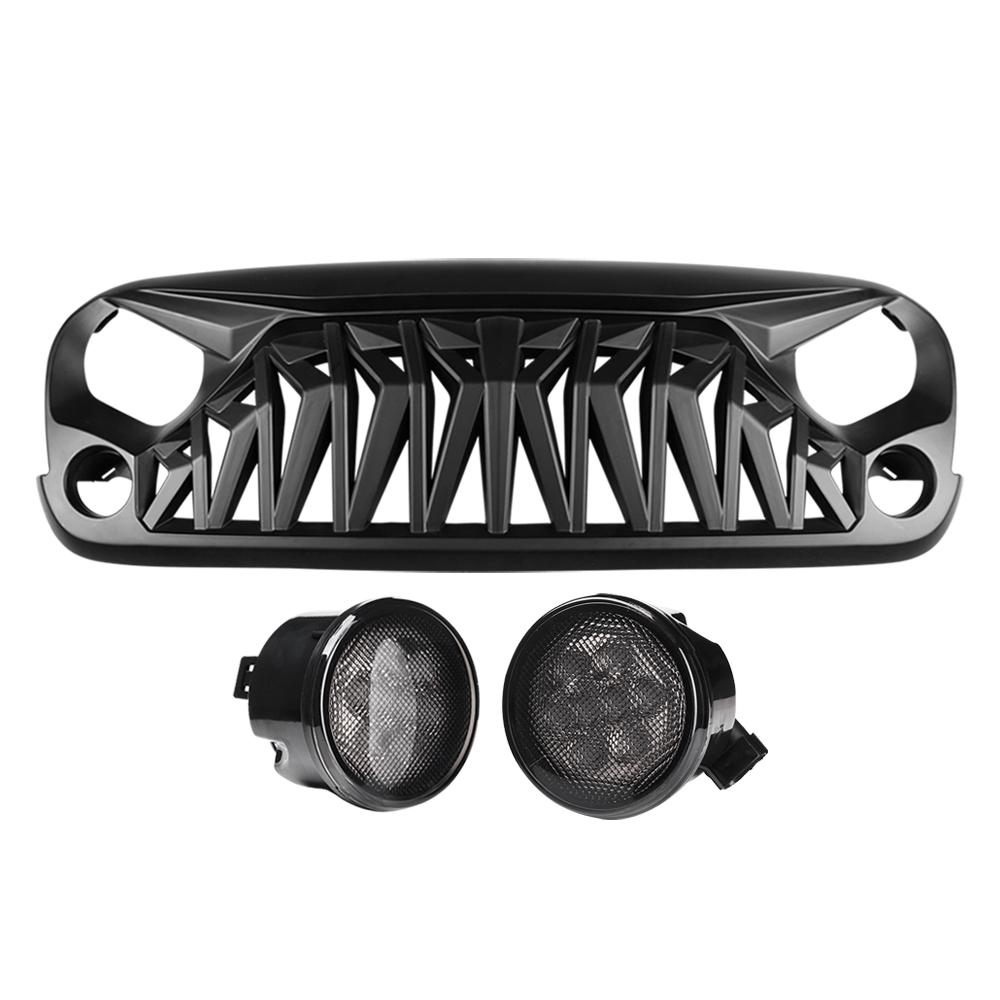 Shark Grille & Smoke Turn Signal Lights Combo for 07-18 Jeep Wranger JK/ JKU