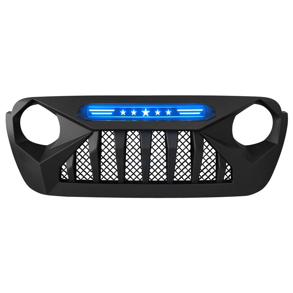 Demon Grille w/Blue Star Lights for 18-21 Wrangler JL & Gladiator JT w/o TrailCam