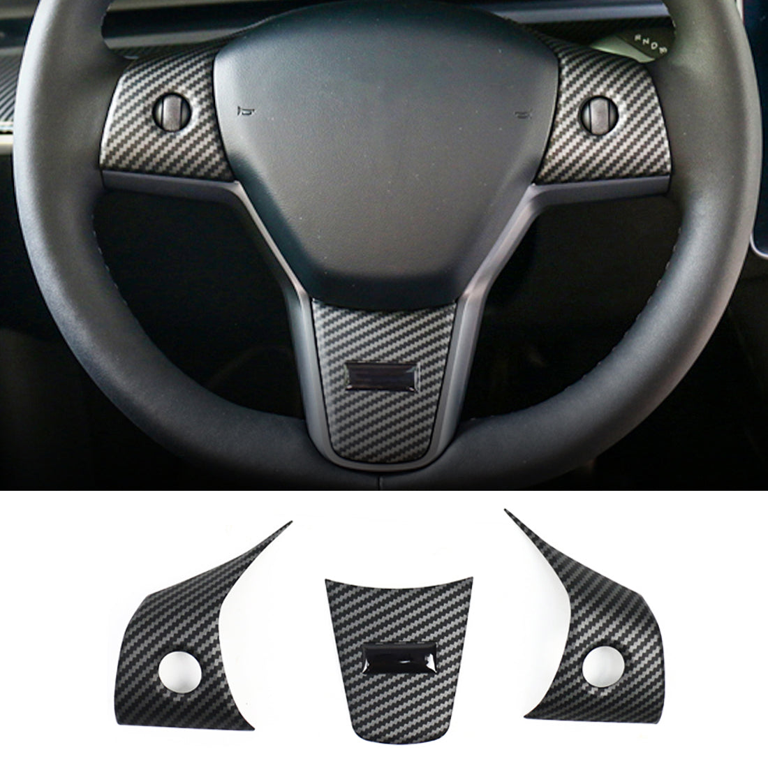 3PCS steering wheel patch Cover Trim-Matte Carbon Fiber for Tesla Model 3/Y