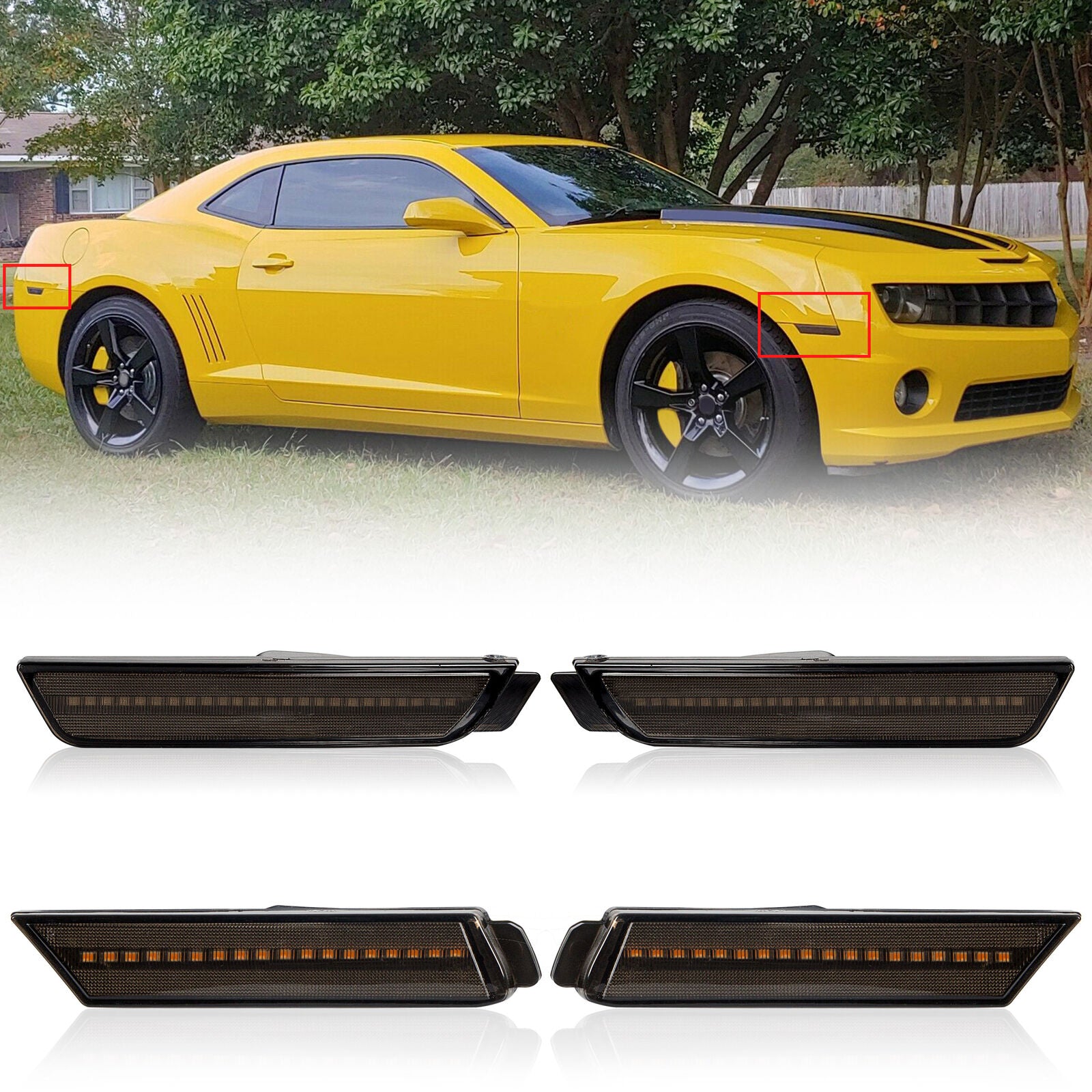 4PCS Smoked LED Bumper Side Marker Lights for 2010-2015 Chevrolet Camaro