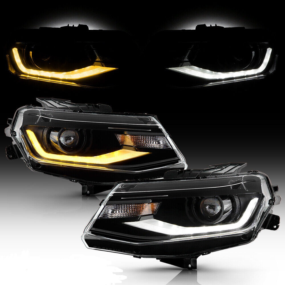 Halogen Projector Headlights w/DRL LED Switchback for 2016-2018 Chevrolet Camaro