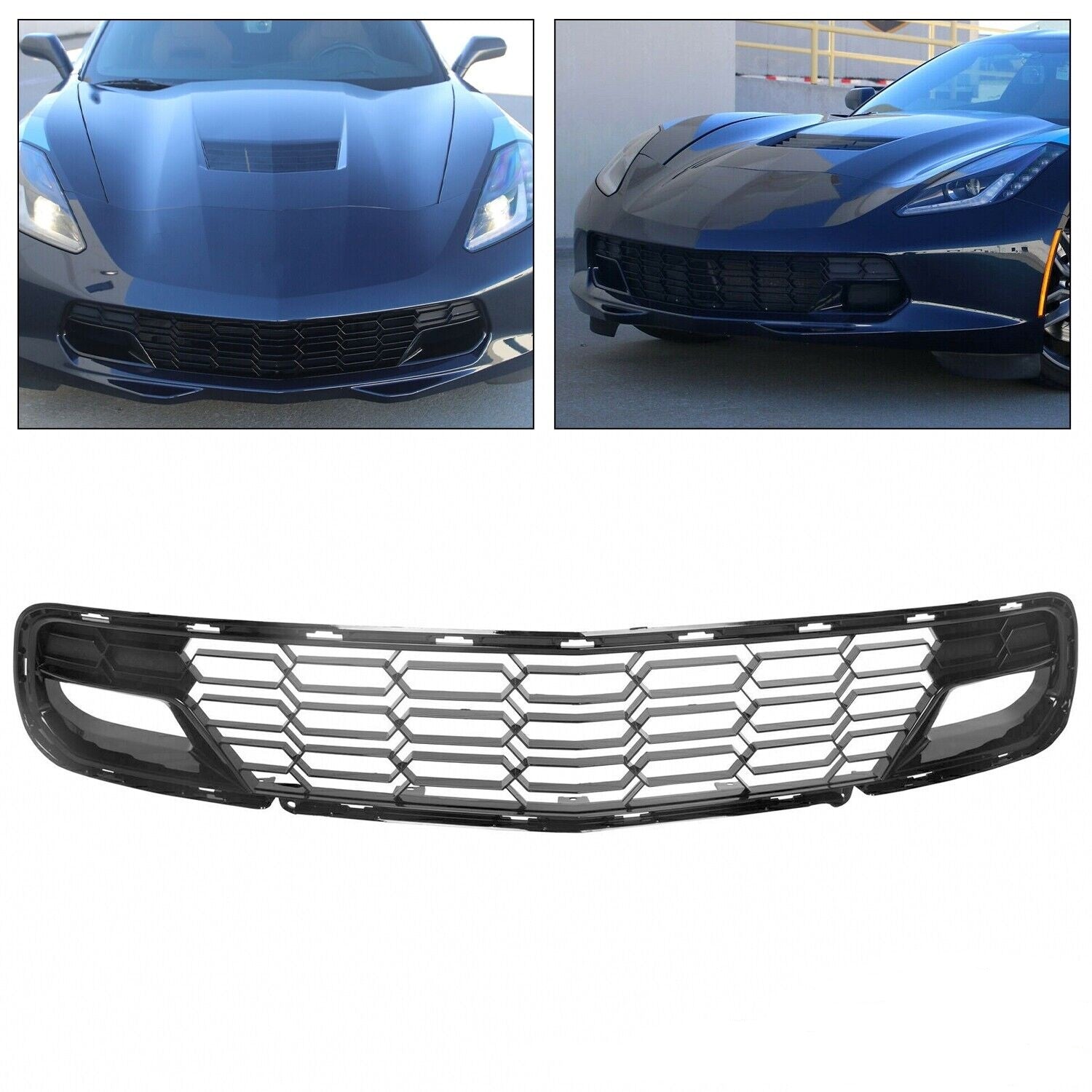 Z51 Front Bumper Grille No Camera-Glossy Black for 2014-2019 Corvette