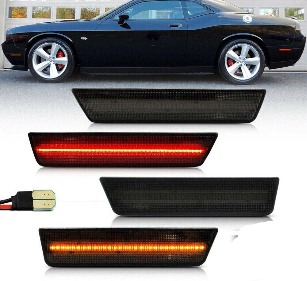 Smoked Front Amber Rear Red LED Side Marker Lights for 2008-2014 Dodge Challenger