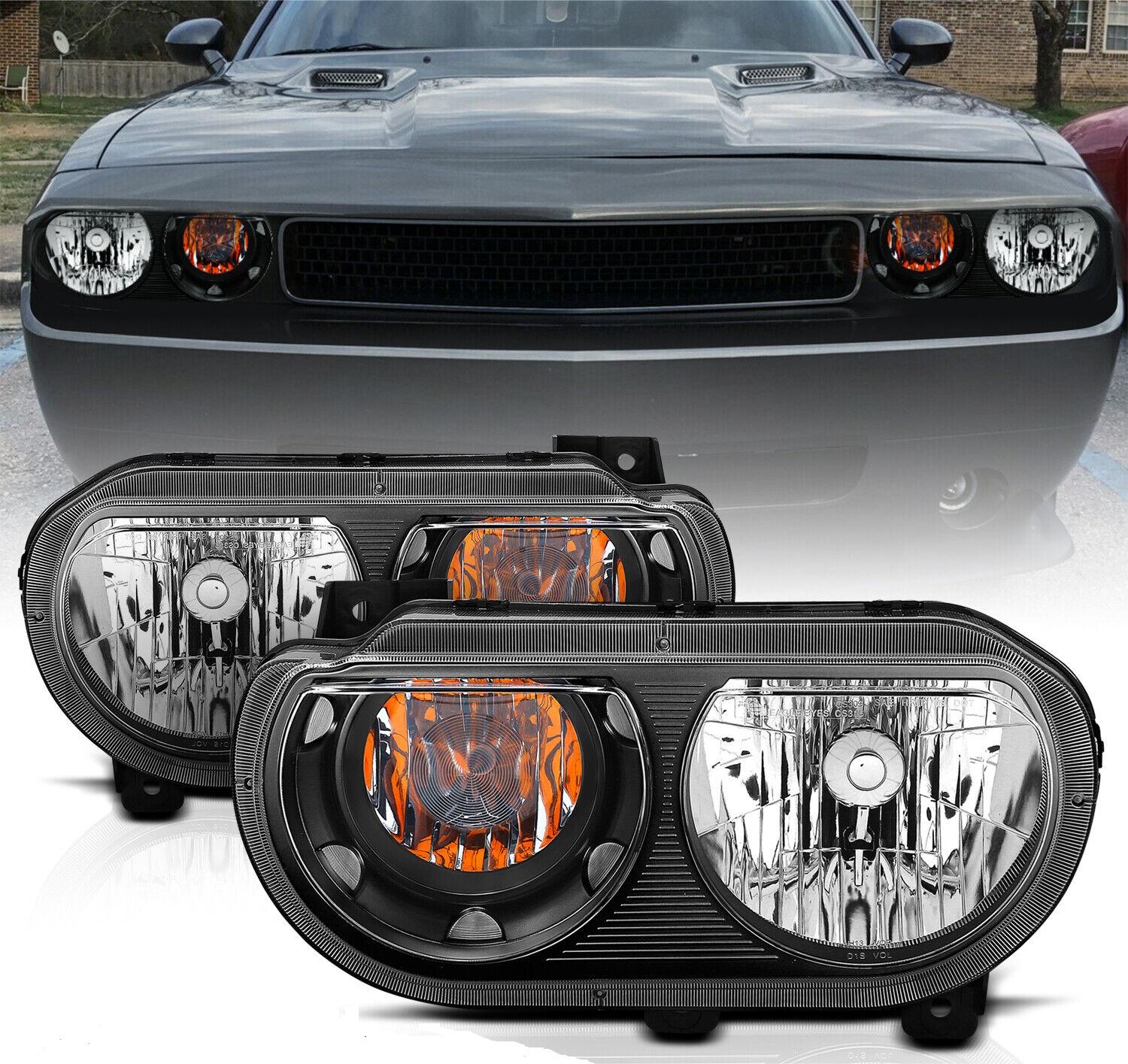 Black JDM Headlights W/Bulbs for 2008-2014 Dodge Challenger