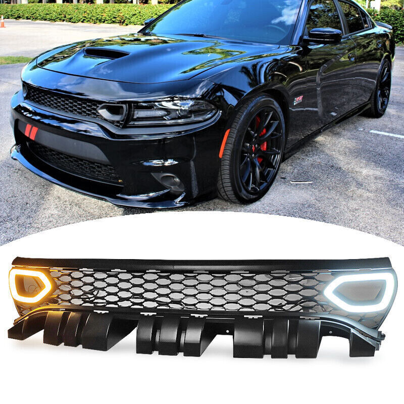 Front Upper Grille W/DRL Turn Signal-Matte Black for 2015-2023 Dodge Charger